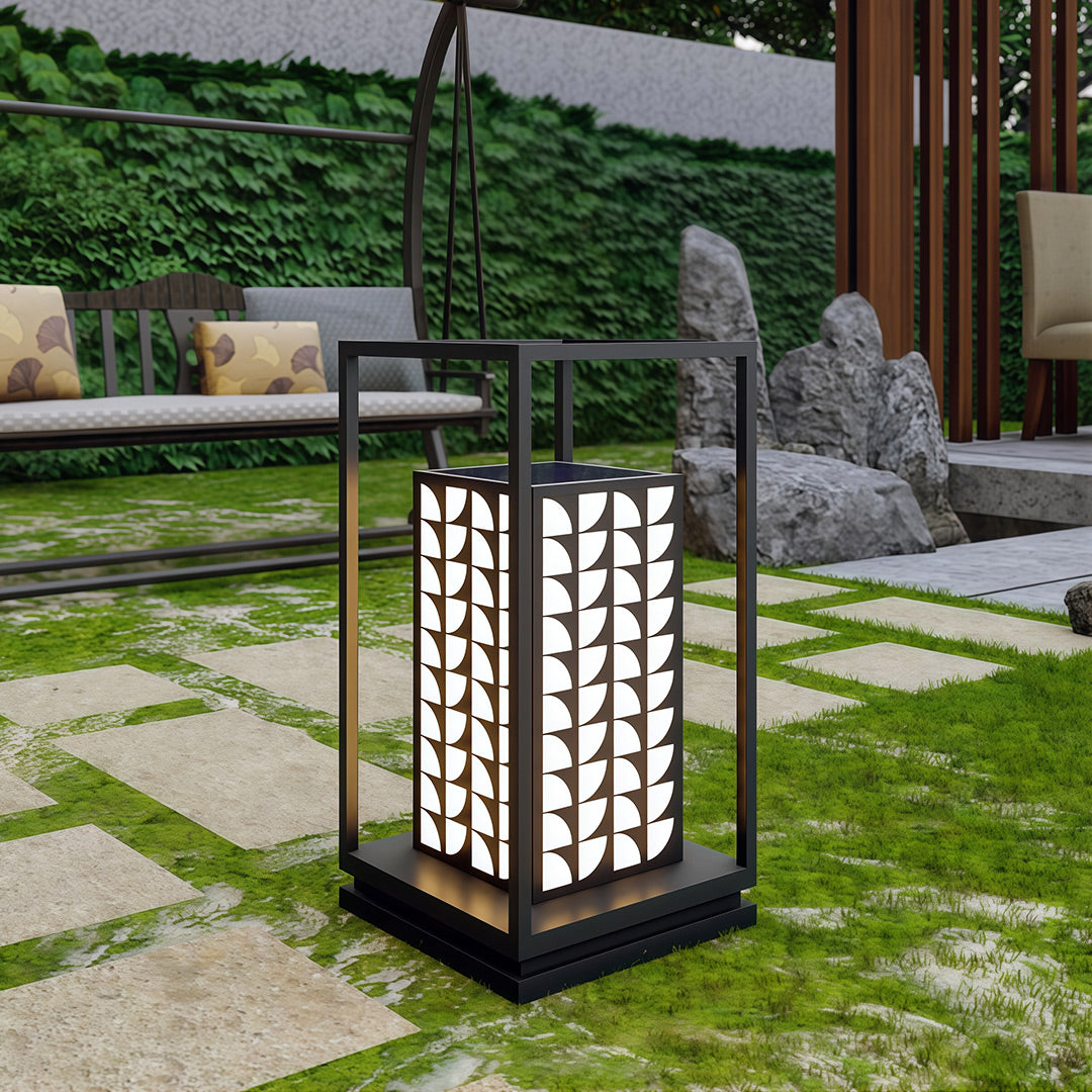 Modern LED Bollard Path Light — Black Stainless Steel, Acrylic Shade, Solar / Hardwired, IP65, 10000mAh