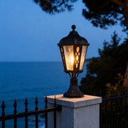 Vintage Column Outdoor Post Light — Sand-Black Aluminum, Glass Shade, 12W E26, IP44, 3000K