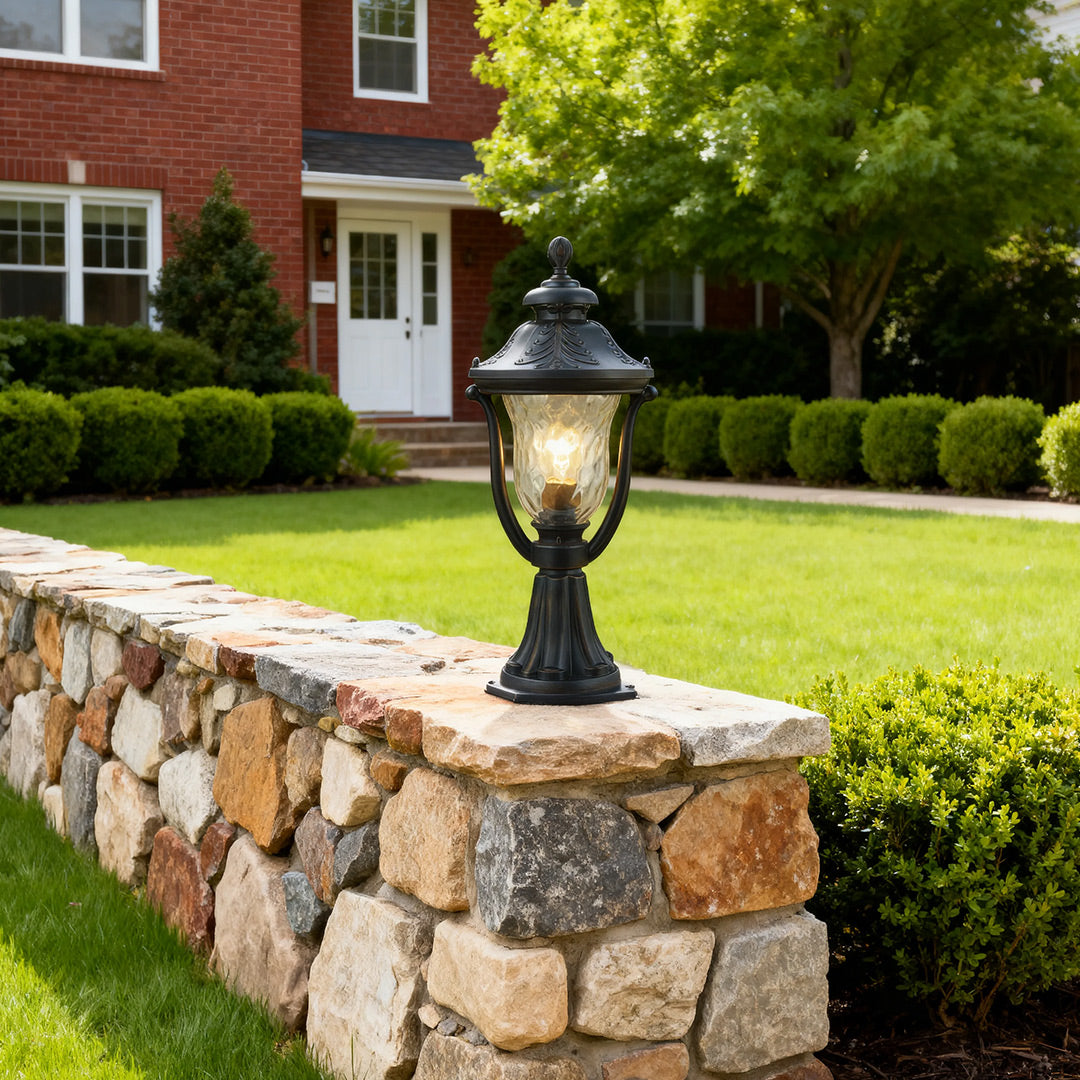 Vintage Outdoor Post Light — Chestnut Aluminum and Glass, 12W LED, IP44 Waterproof, 19.69" Height