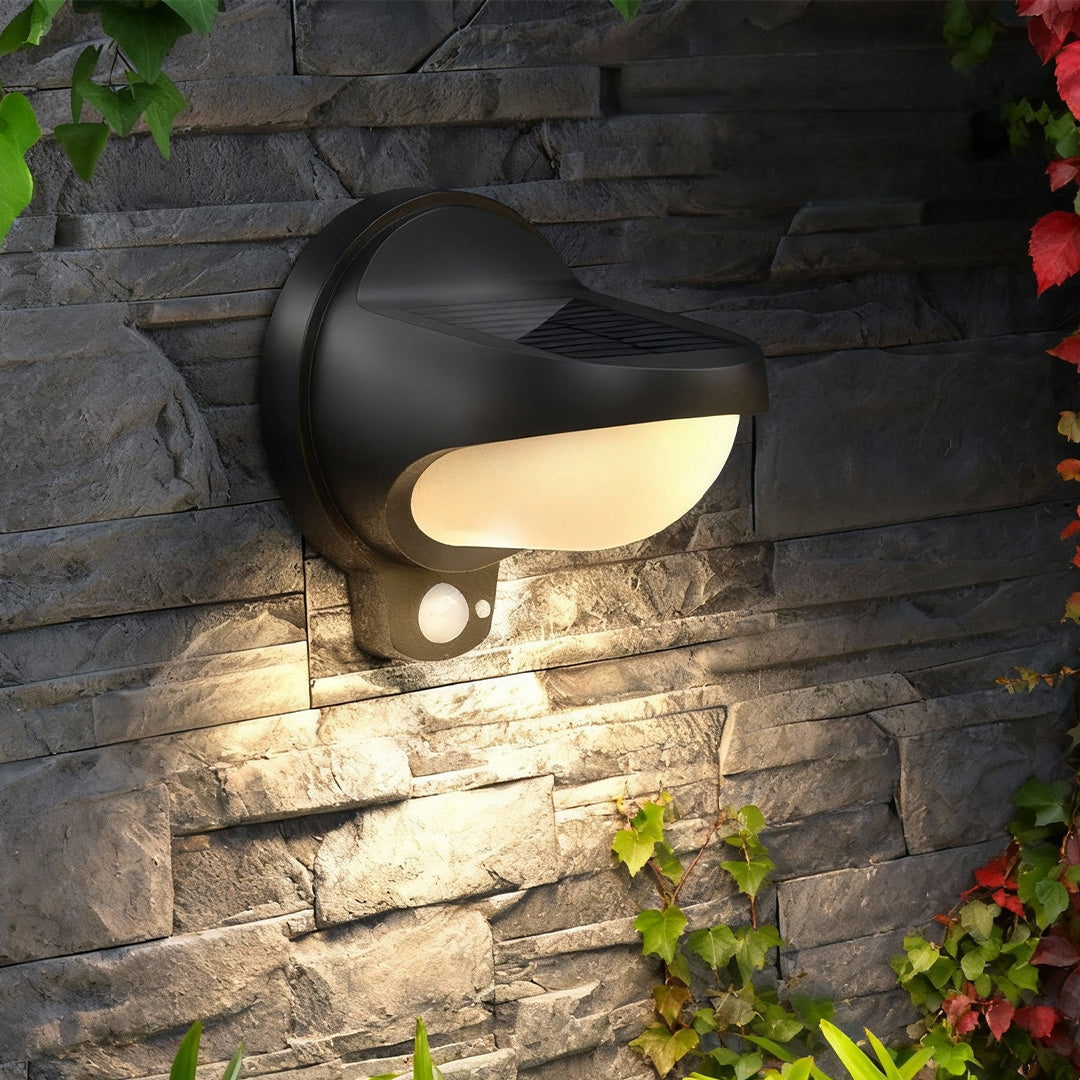 Solar Outdoor Wall Sconces, 2-Pack — Black Plastic, LED, Dual Color Temperature, IP44, 1200mAh