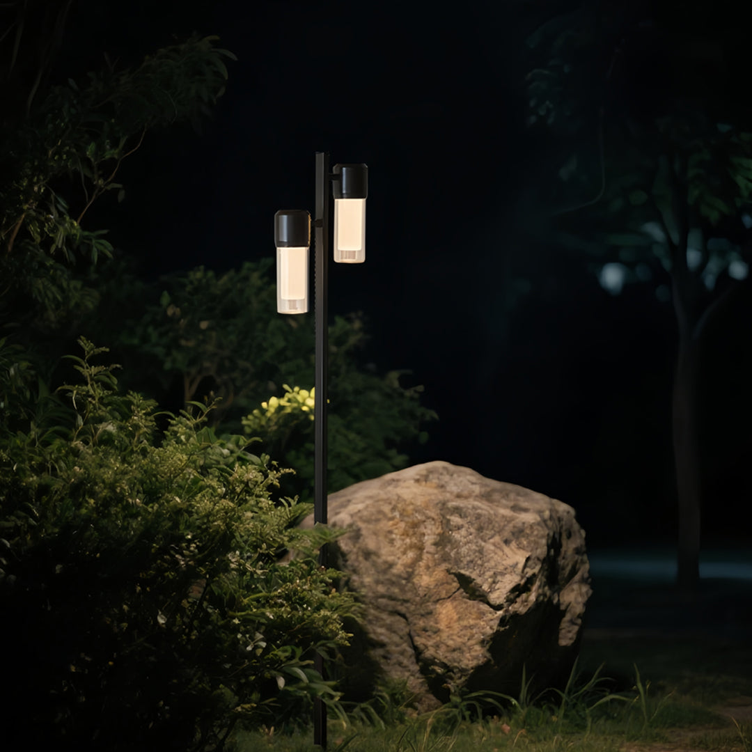 Contemporary Outdoor Path Light — Black Aluminum, Clear Glass, LED Ra90, IP65, Single or Double-Head, 27.6" or 35.4"