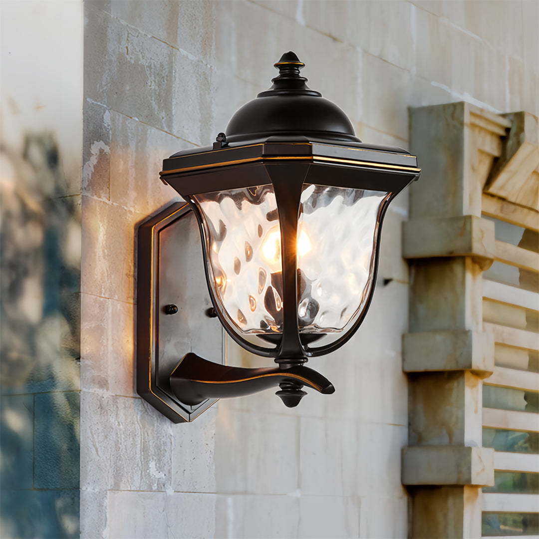 Classical Outdoor Wall Sconce — Coffee Aluminum, Clear Glass, 12W E27 LED, IP65, Up/Down Arm