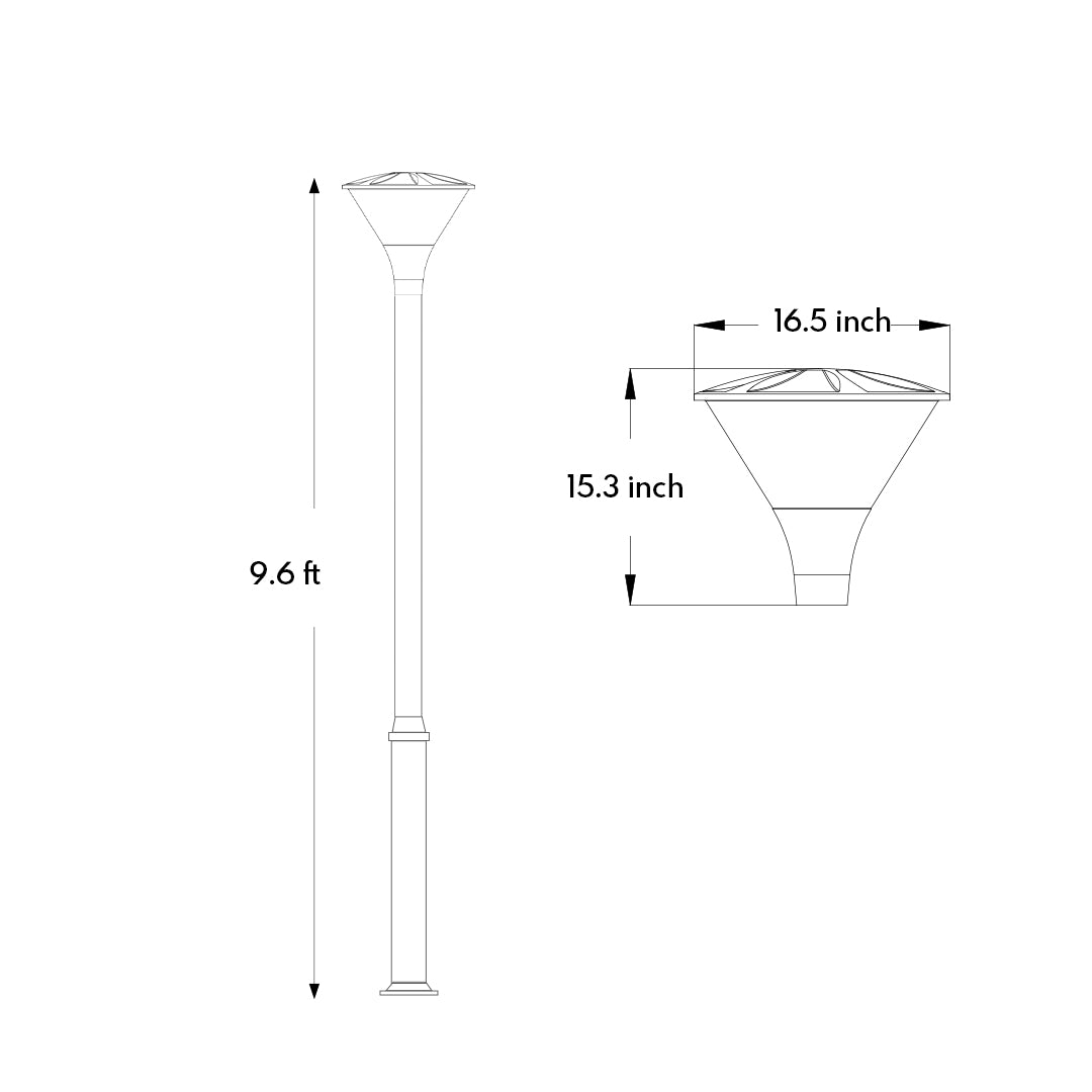 Minimalist LED Yard Post Light — Die-Cast Aluminum, 36W / 48W, IP65, 2.9m, Matte Black