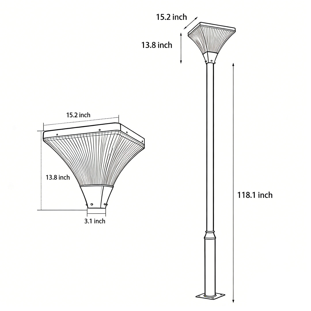 Modern Square Striped Outdoor Street Light — Die-Cast Aluminum, Solar / Hardwired, IP65, Remote Control, Dual Color Temperature