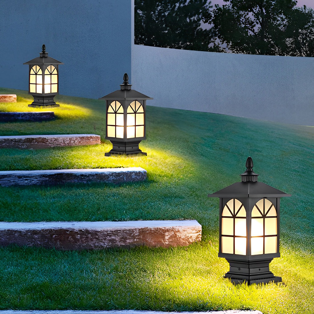 Modern Retro Outdoor Pillar Light — Die-Cast Aluminum, Frosted Glass, 12W LED E27, IP55, 3000K Warm White, Bronze or Black