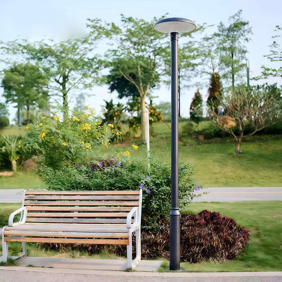 High-Pole Outdoor Residential Street Light — Die-Cast Aluminum, Solar 20W or Hardwired 50W, IP65, 3000K / 6000K, 124" Height