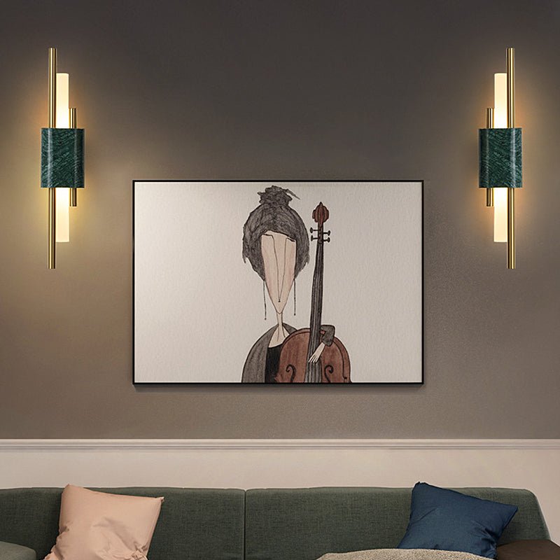 Postmodern Up/Down Wall Sconce — Marble Base, Acrylic Strip, LED 3000K, Gold Finish