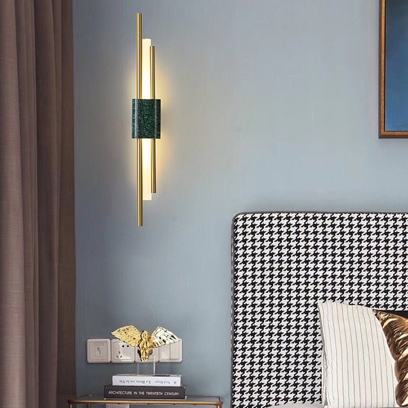 Postmodern Up/Down Wall Sconce — Marble Base, Acrylic Strip, LED 3000K, Gold Finish