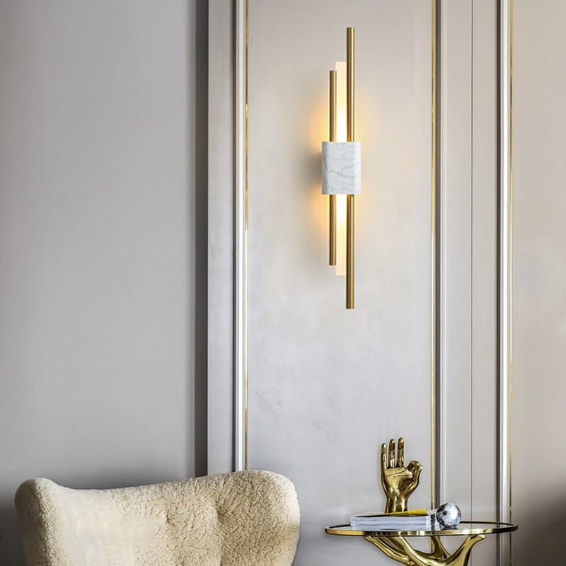 Postmodern Up/Down Wall Sconce — Marble Base, Acrylic Strip, LED 3000K, Gold Finish
