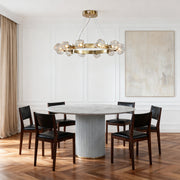 Polished Brass Ring Chandelier — Gold, Circular Geometric, Transparent Glass Shades, E12, 30.9" Diameter