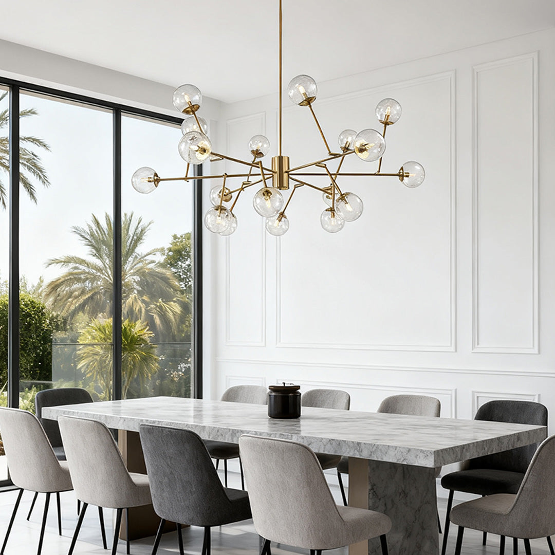 Bubble Sputnik Chandelier — Copper, Clear Glass Globes, G9, Gold Finish, 53" Adjustable