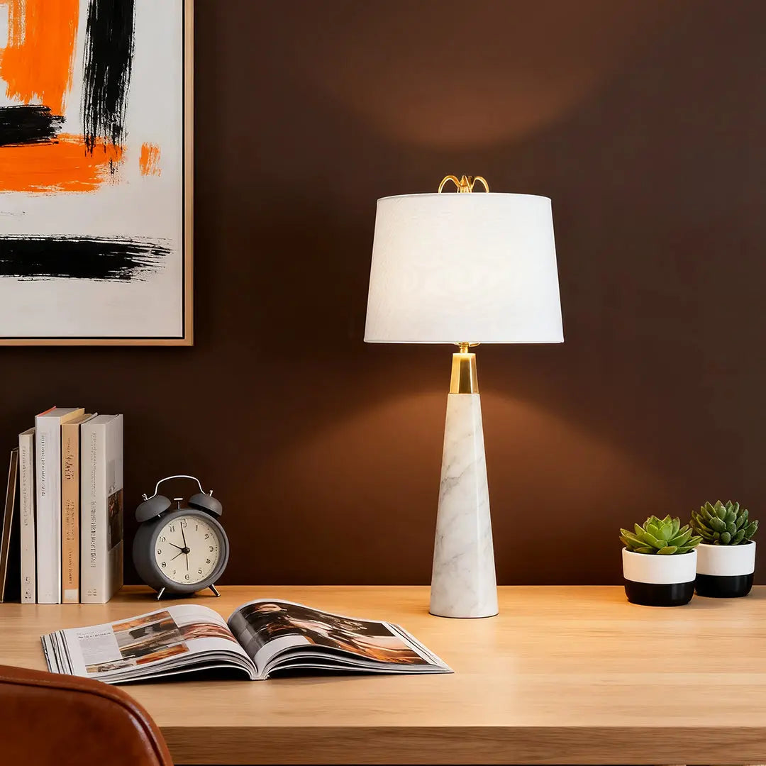 Elegant Nordic Tapered Stone Lamp in White Marble - A Luxurious Table Lamp Luxe