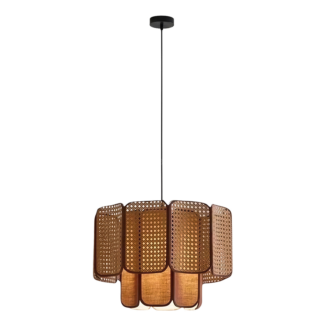 Wabi-Sabi Bamboo & Rattan Pendant — Handwoven, LED E27, 59.1" Adjustable Cord, Natural or Coffee Brown, 4 Sizes