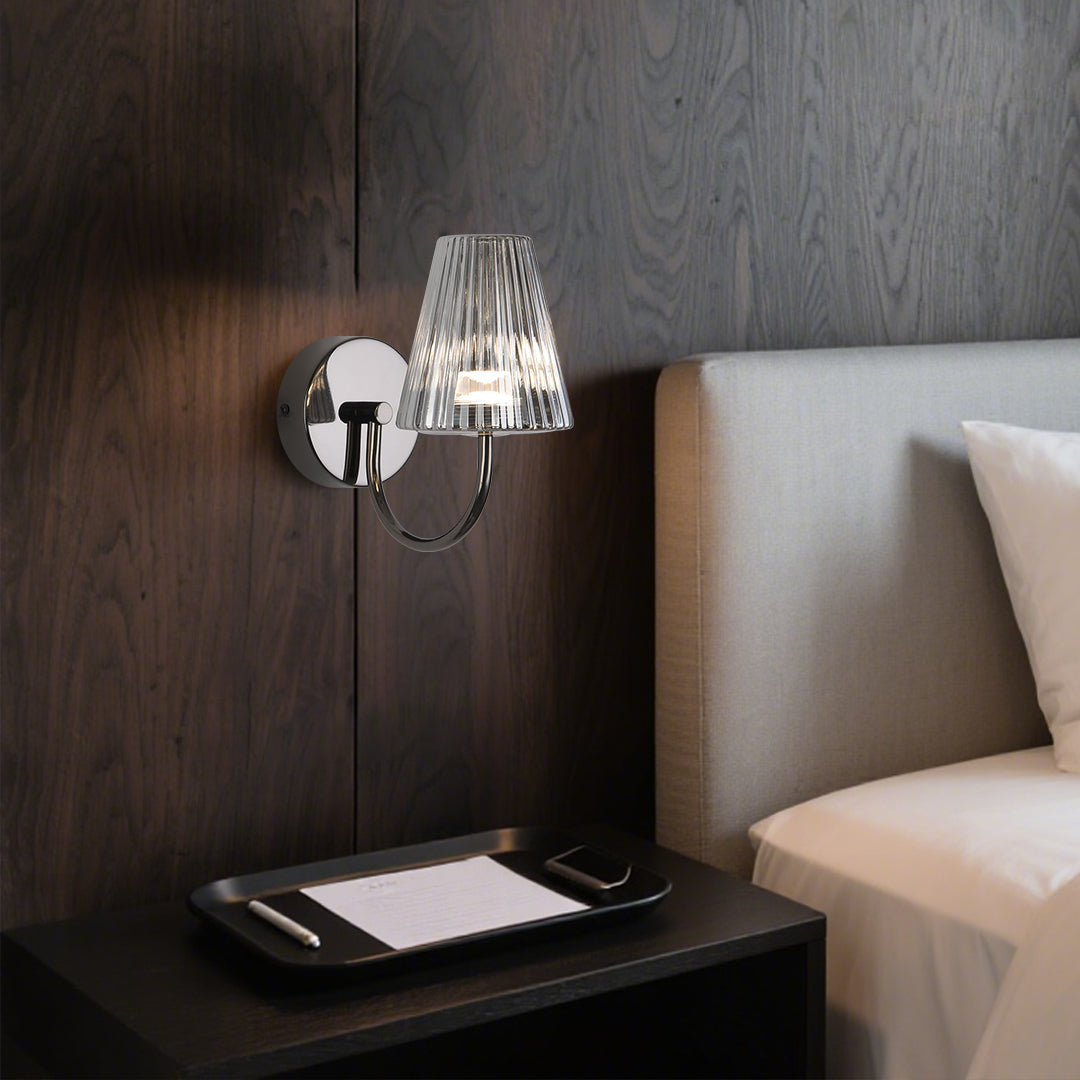 Vintage Cone Wall Sconce — Black Aluminum, Glass Shade, 6W LED, 3-Step Dimming (3000K/4500K/6000K)