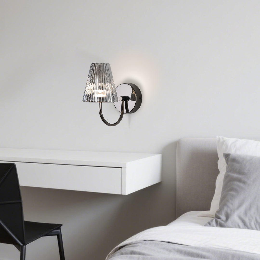 Vintage Cone Wall Sconce — Black Aluminum, Glass Shade, 6W LED, 3-Step Dimming (3000K/4500K/6000K)