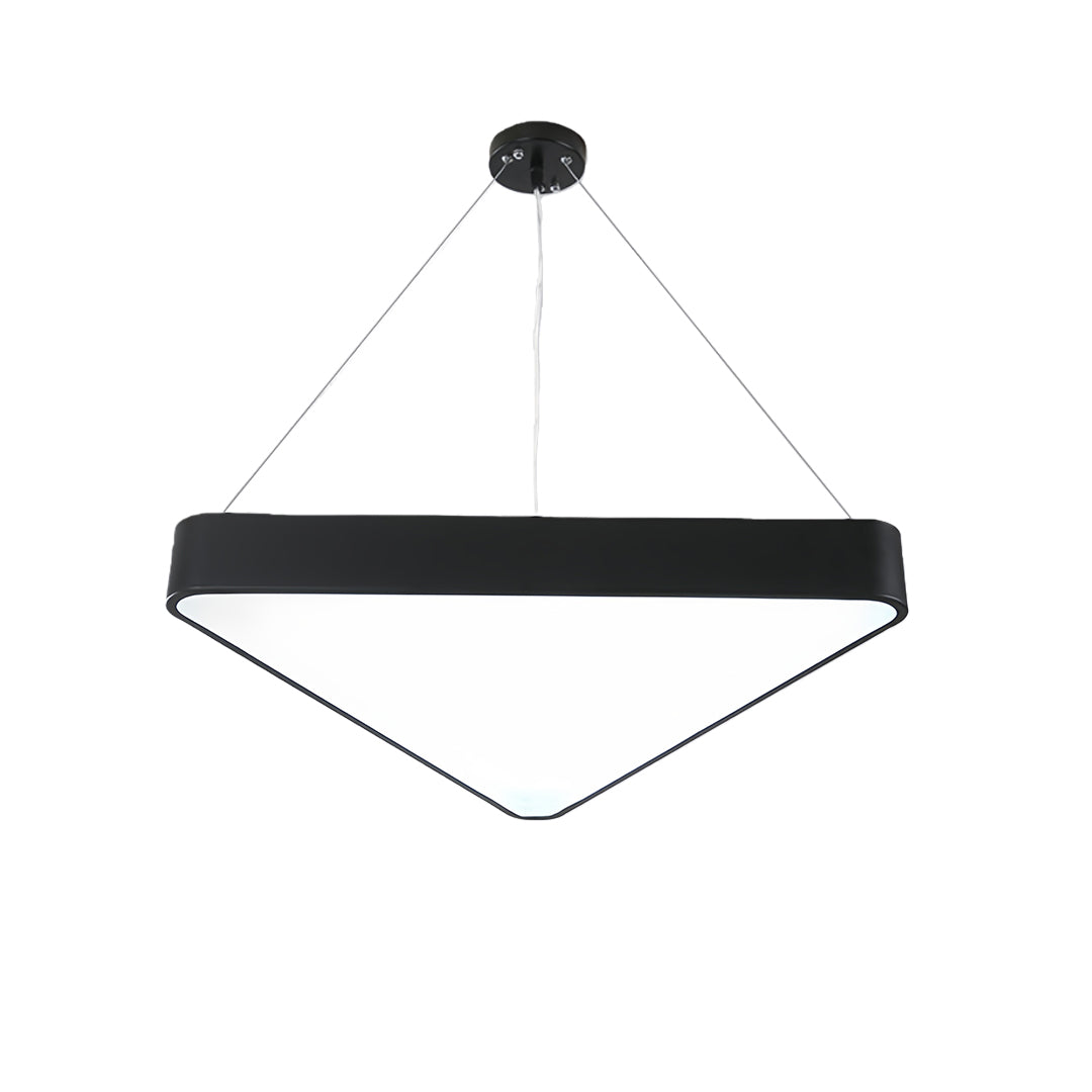 Triangular Geometric LED Chandelier — Black Iron with White Acrylic, Adjustable 39.4" Chain, 5 Sizes