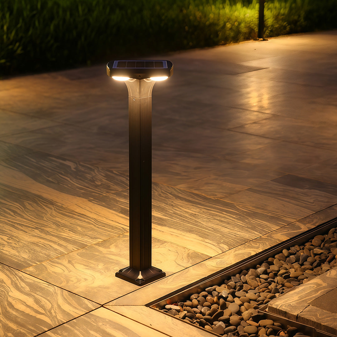 Outdoor Bollard Light — Black Aluminum, LED, Solar / Hardwired, IP65, 4 Heights, 3000K / 6000K