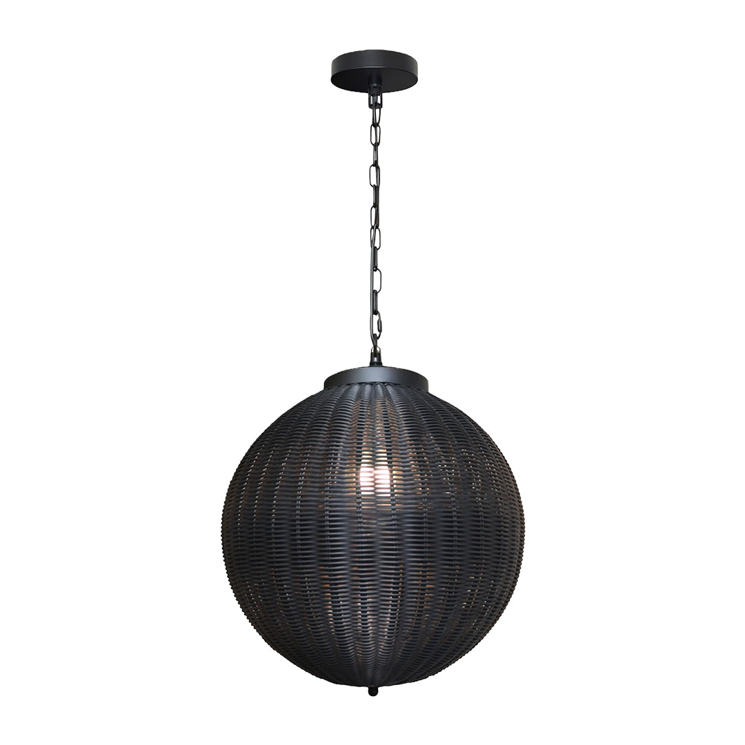 Woven Rattan Outdoor Pendant Light — Black Iron, LED, 7W, 47.2" Adjustable Chain, 3 Sizes