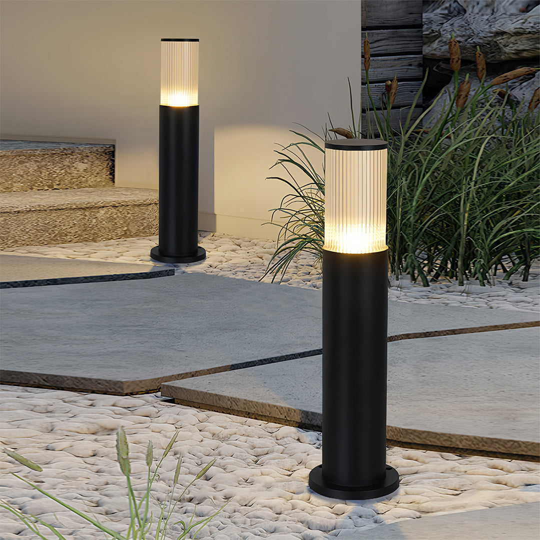 Cylindrical Outdoor Bollard Path Light — Aluminum & Acrylic, E27, IP65, 3 Heights (16", 24", 31")