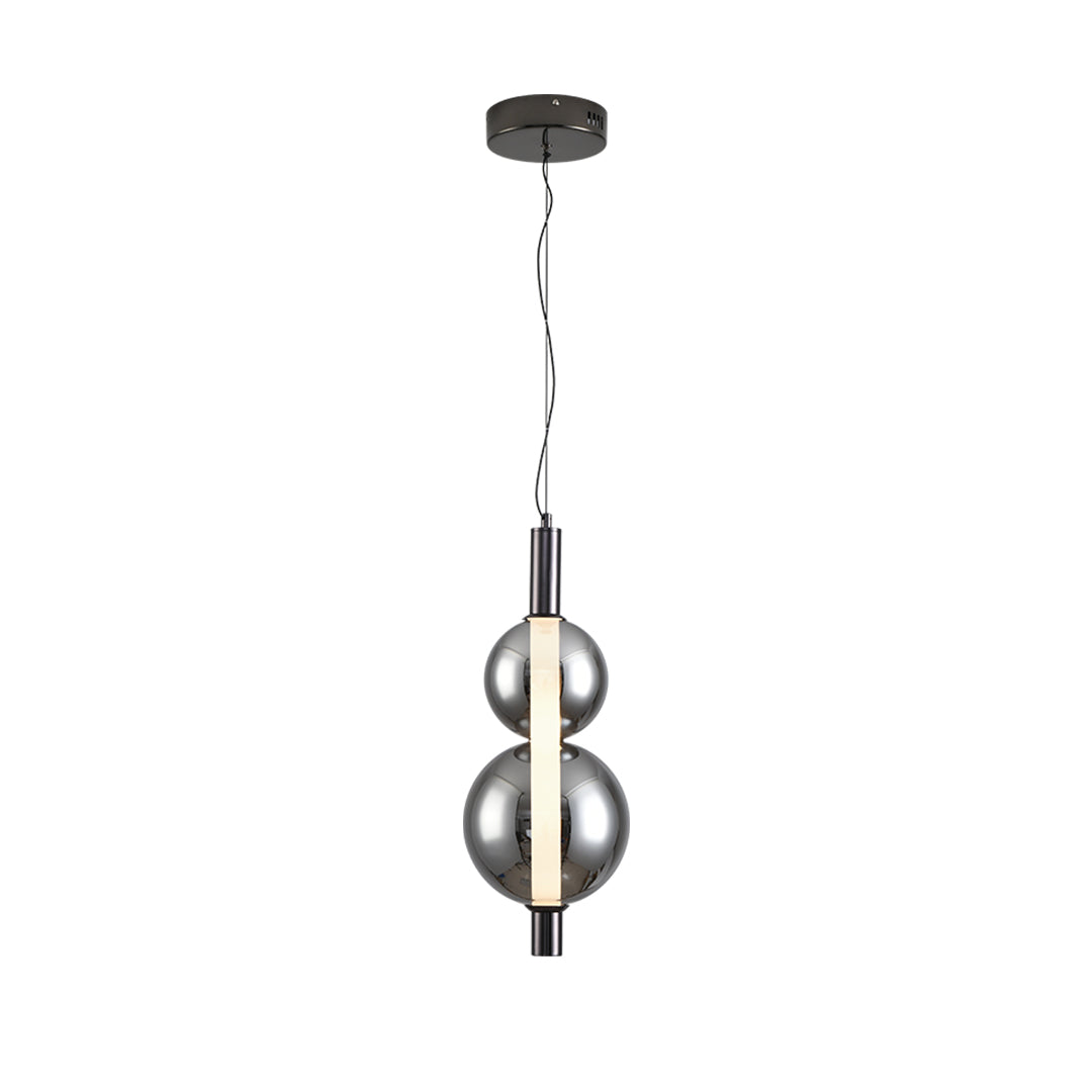Modern Minimalist Branch Pendant Light — Wrought Iron, Smoke Grey Glass, 1-to-3-Light LED, Three-Color Dimming