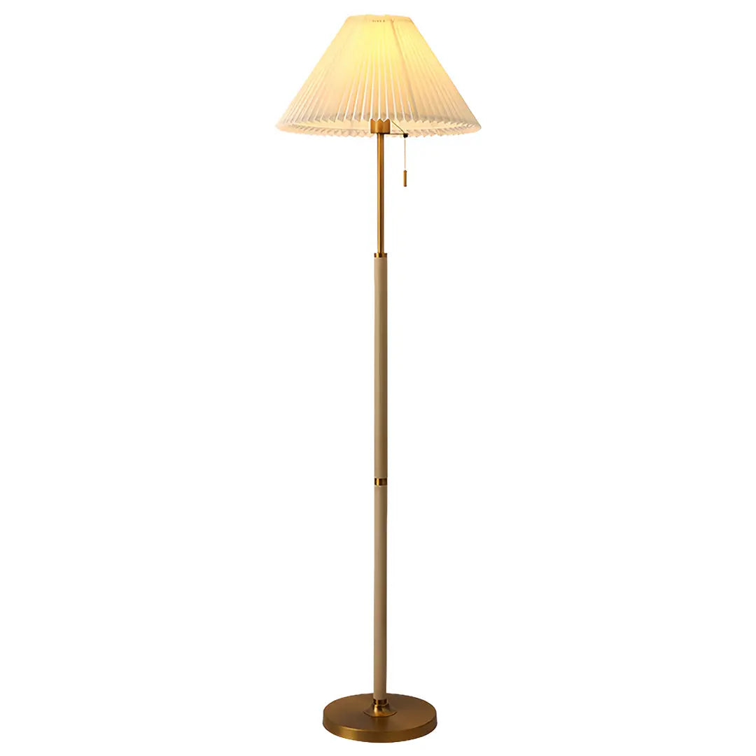 Standing Lamp with Pleated Fabric Shade and Wooden Base Luxe