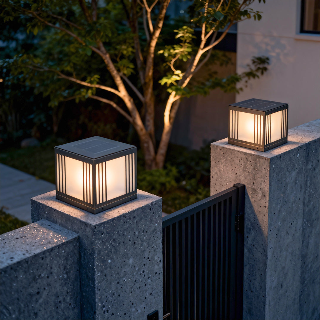 Square Solar Gate Pillar Light — Solid Copper, Clear Glass, 5W LED, IP55 Weatherproof