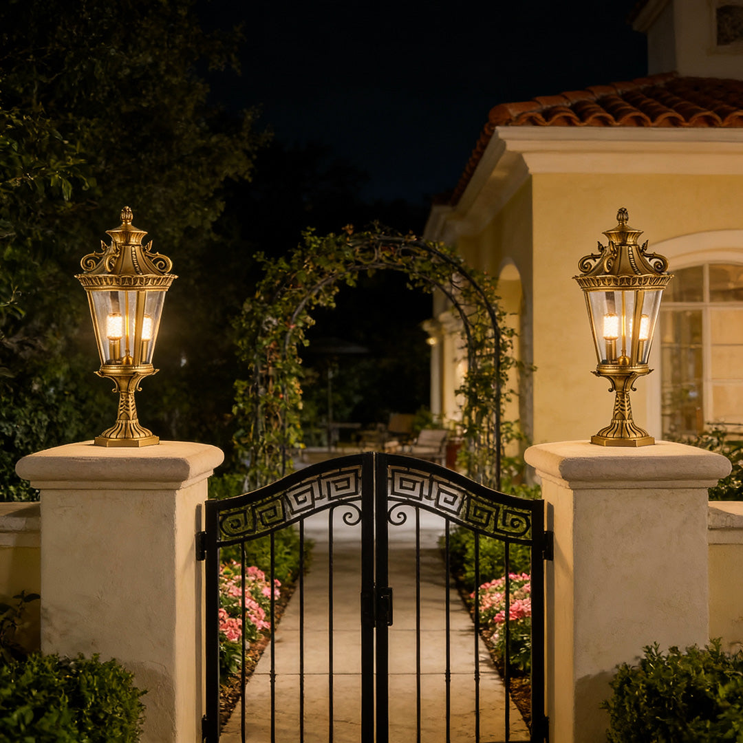 Minimalist Glass Pillar Light — Solid Copper, Antique Finish, IP55 Weatherproof, E14, 26.4"