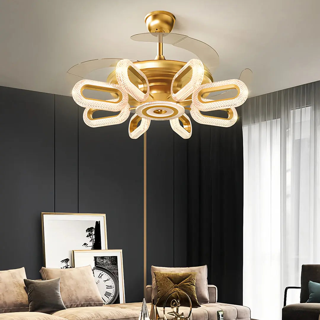 LED Gold Ceiling Fan with Light - Bright Iron Ceiling Fan Lighting Luxe