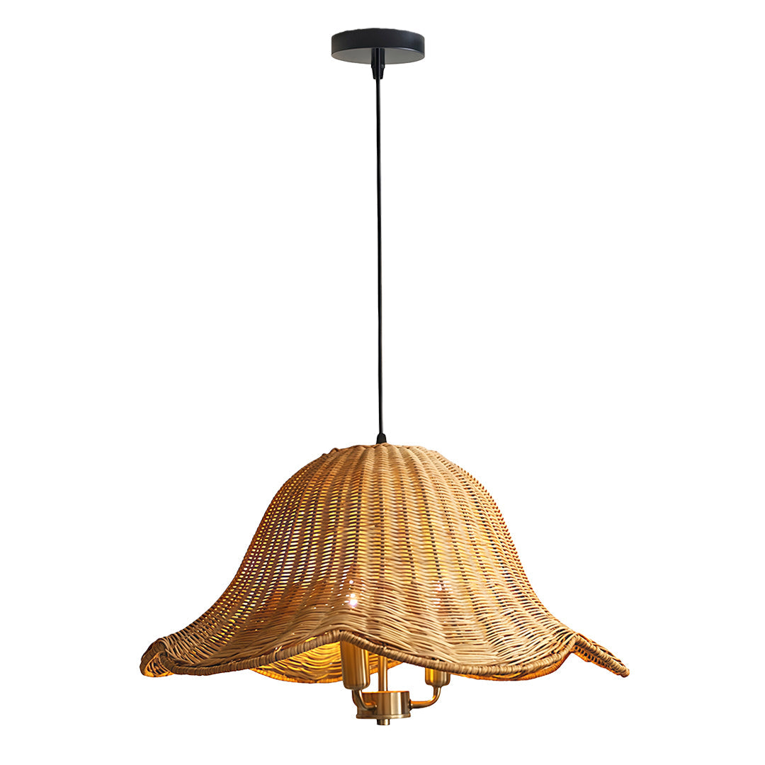 Wabi-Sabi Hand-Woven Rattan Pendant — Iron Frame, Adjustable 59.1" Chain, 2700K–3999K