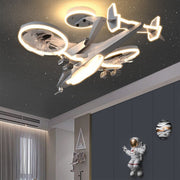 Fighter Jet Kids Ceiling Fan with Light — Metal, Acrylic Shade, Remote Stepless Dimming 3000K–6000K, 5-Speed, 360° Head