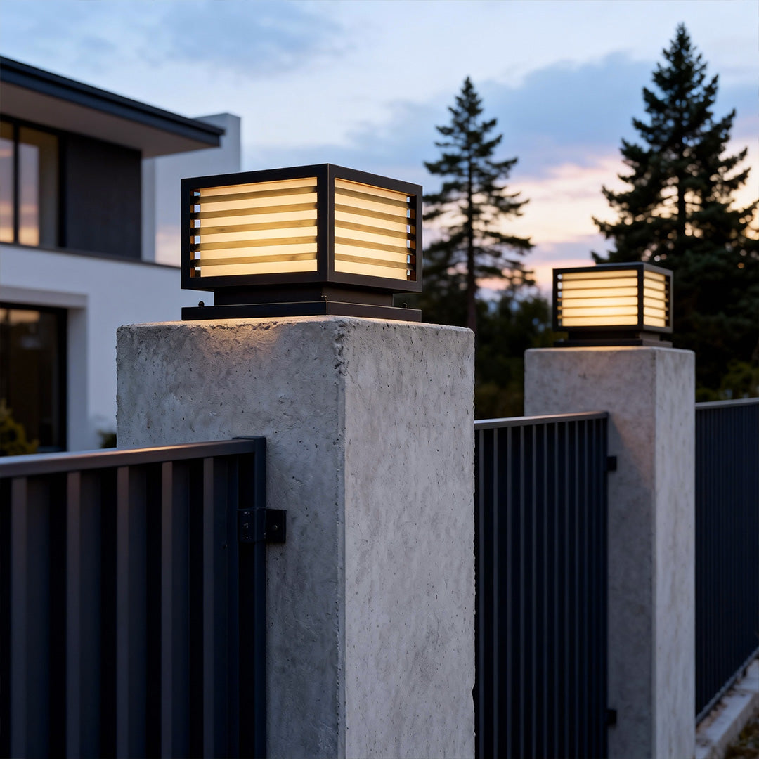 Modern Minimalist Outdoor Pillar Light — Copper and Marble, E27, IP55, Hardwired
