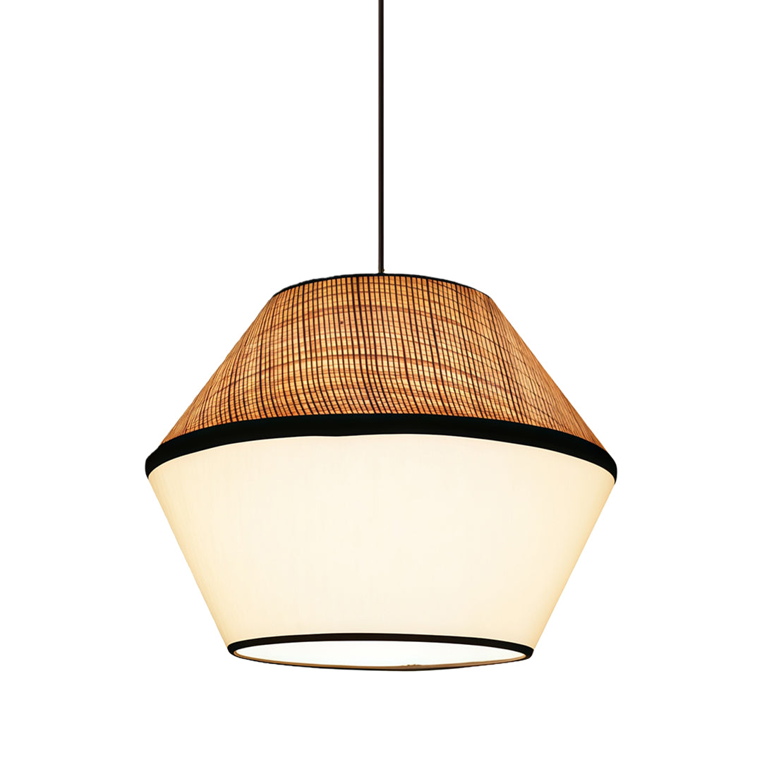 Wabi-Sabi Raffia & Fabric Pendant Light — Natural Rattan, 7W LED, 51.2" Adjustable Chain