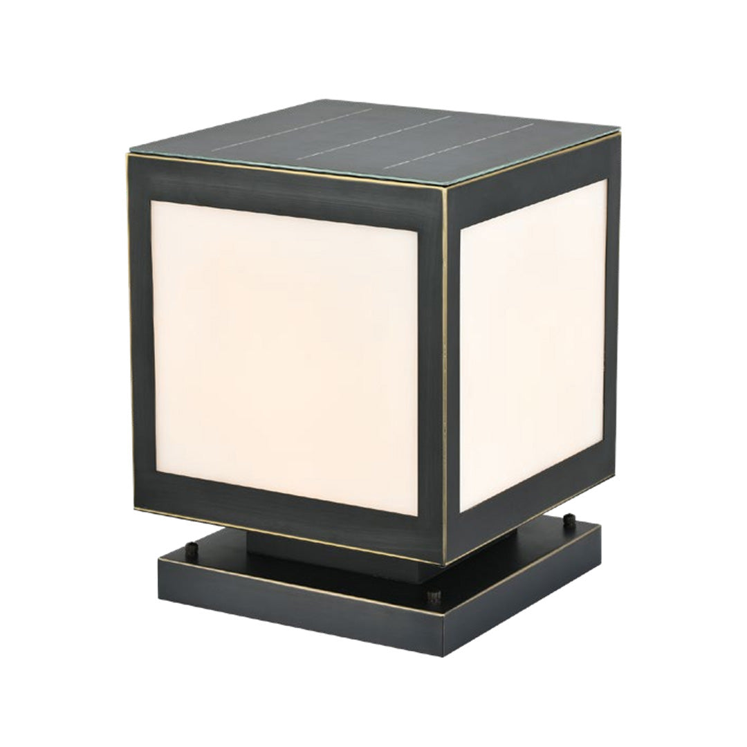 Square Copper Outdoor Pillar Solar Light — Marble-Imitation Shade, 5W LED, IP55 Weatherproof