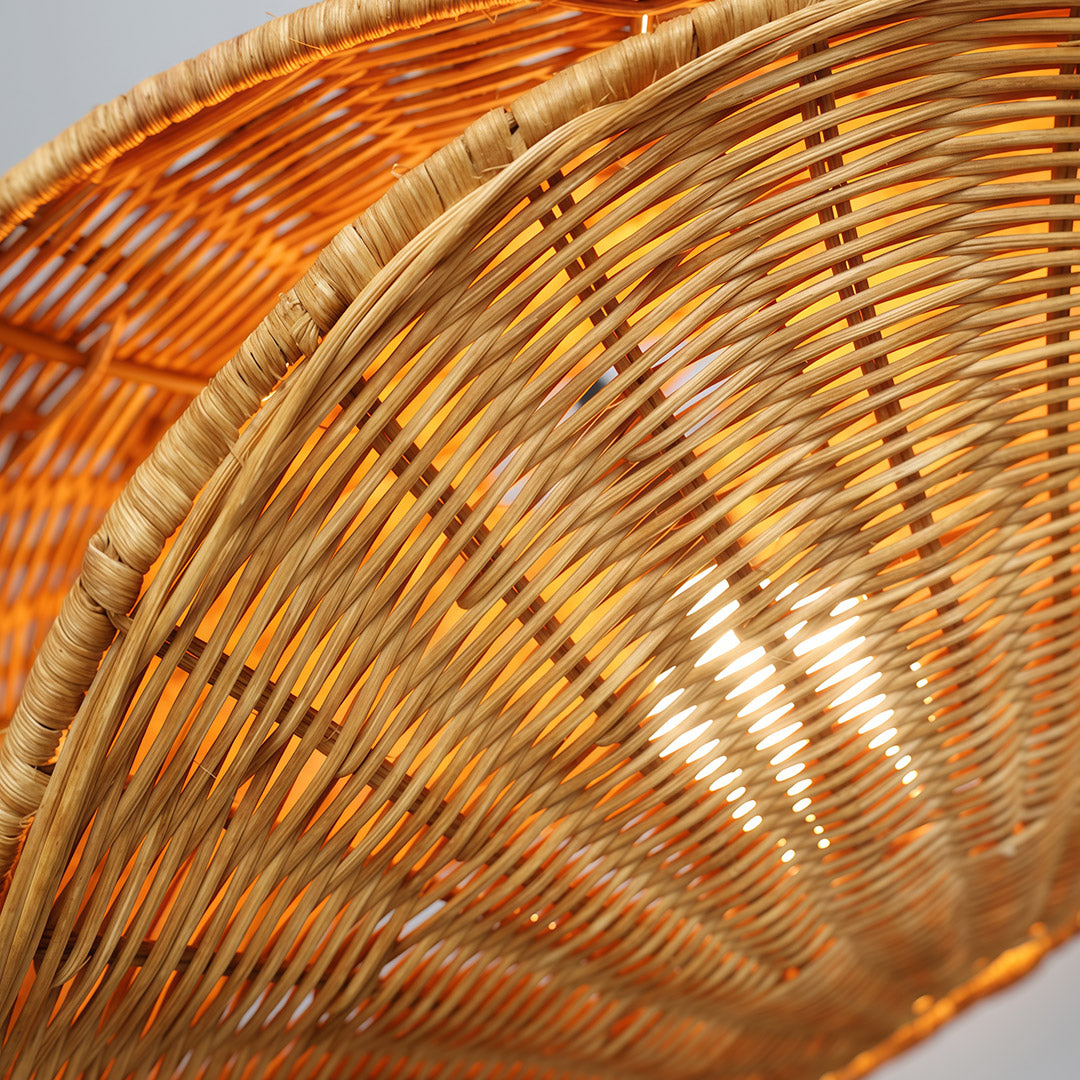 Wabi-Sabi Rattan Pendant Light — Hand-Woven, Iron Frame, 59.1" Adjustable Chain