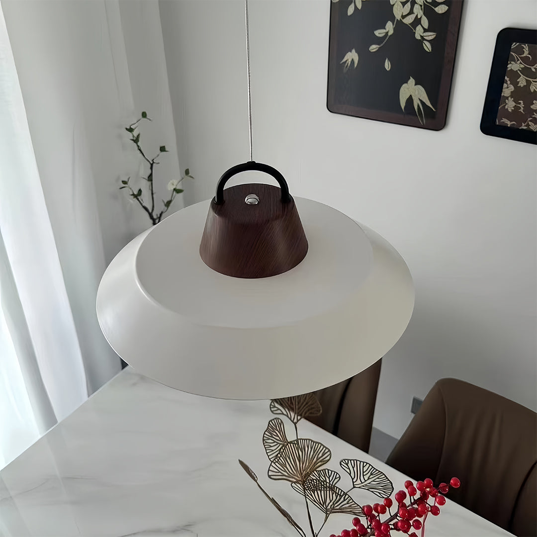 Minimalist Saucer Pendant Light — Aluminum & Iron, 30W Full-Spectrum LED, Three-Color Dimming, 15.75" Wide