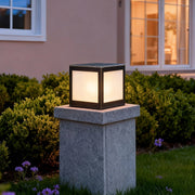 Square Geometric Solar Outdoor Pillar Light — Copper and Glass, 5W LED, Warm White 3000K, IP55, Remote Control