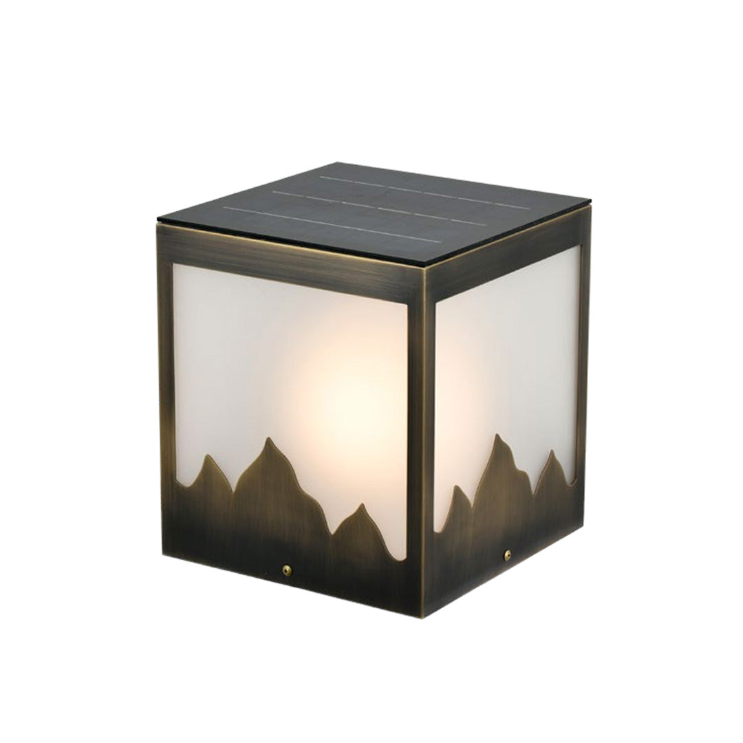 Modern Square Solar Pillar Light — Copper Body, Glass Shade, LED 3000K, IP55, Remote Control