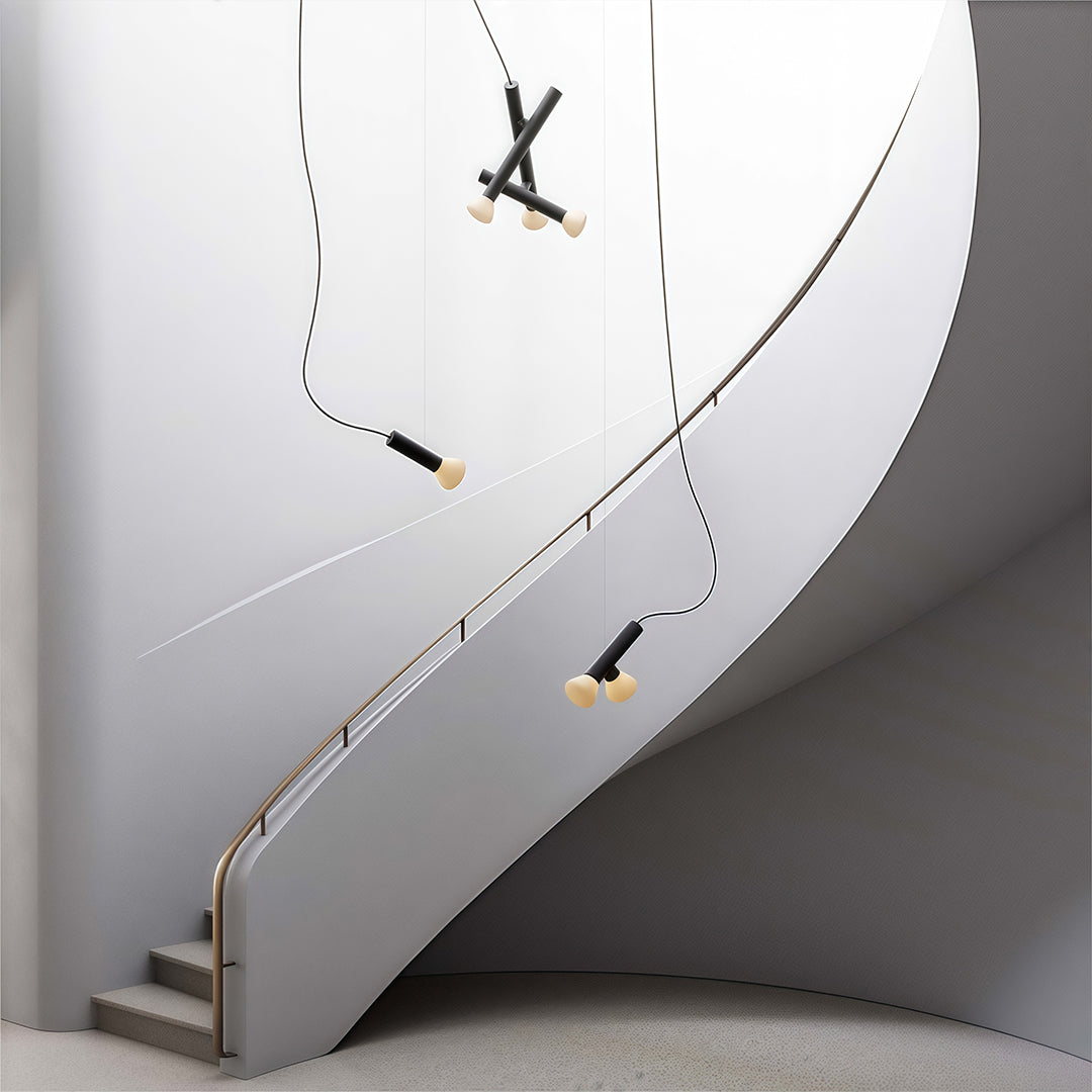 Cylindrical Minimalist Pendant Light — Black Metal and Clear Glass, 1-, 2-, or 3-Head, 5W G9 Warm Light
