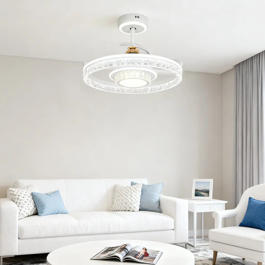 Nordic Luxury Ceiling Fan with Round Light and White Aluminum Body Luxe