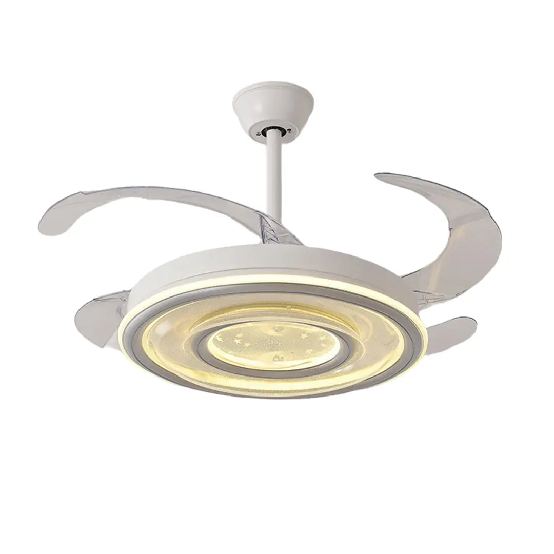 Nordic White Ceiling Fan with Light and Transparent Blades Luxe
