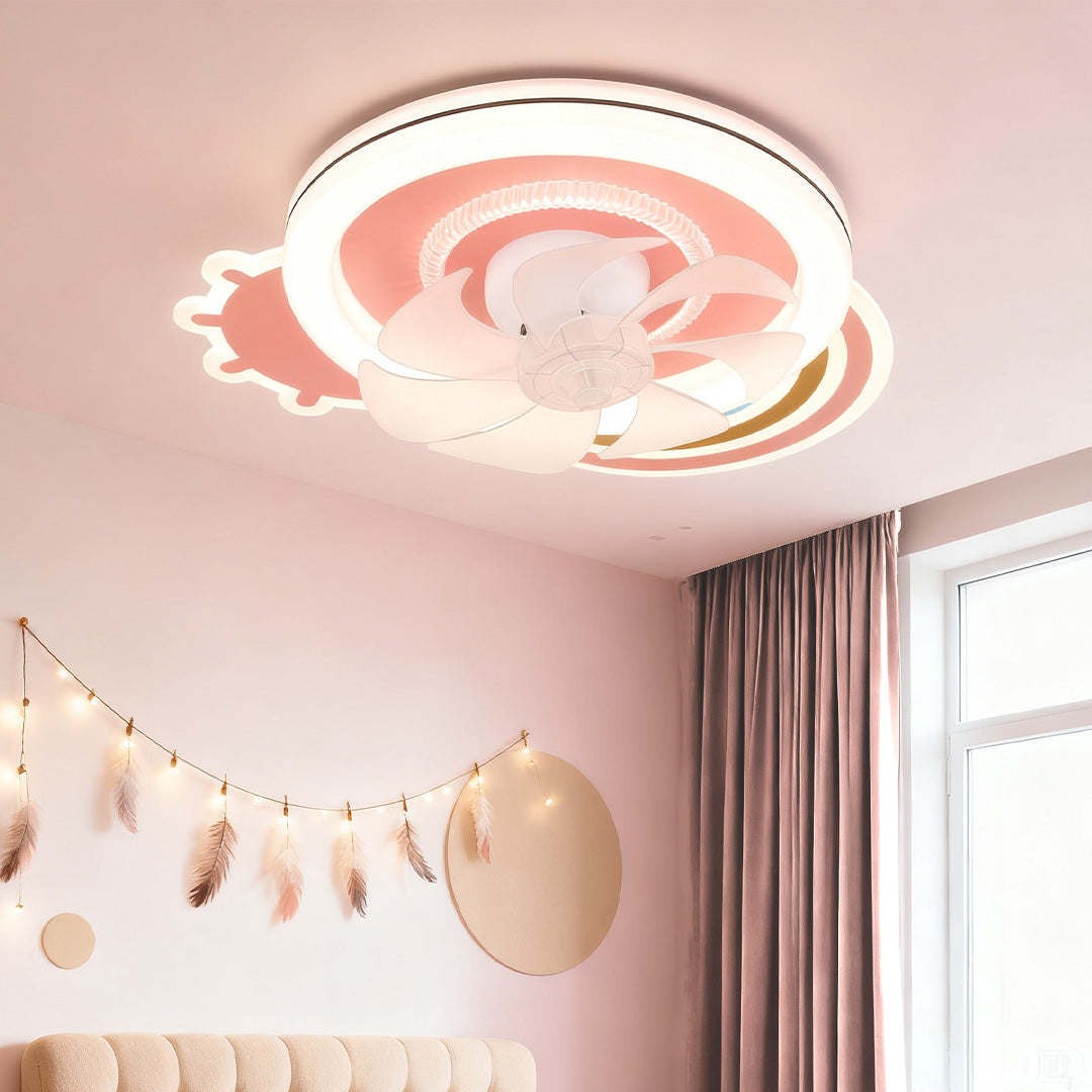 Pink and White Kids' Ceiling Fan — Dimmable LED, 7-Blade, Remote Control, Hardwired, 19.69"