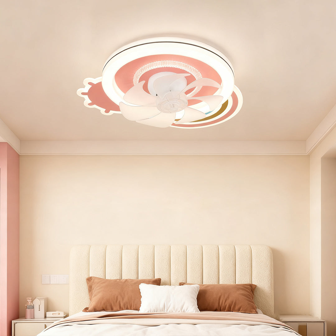 Pink and White Kids' Ceiling Fan — Dimmable LED, 7-Blade, Remote Control, Hardwired, 19.69"