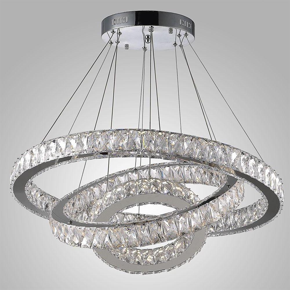 Interwoven Triple-Ring Crystal Chandelier — Silver Electroplated Metal, 31" Diameter, 78W LED Dimmable, 3000K–6000K