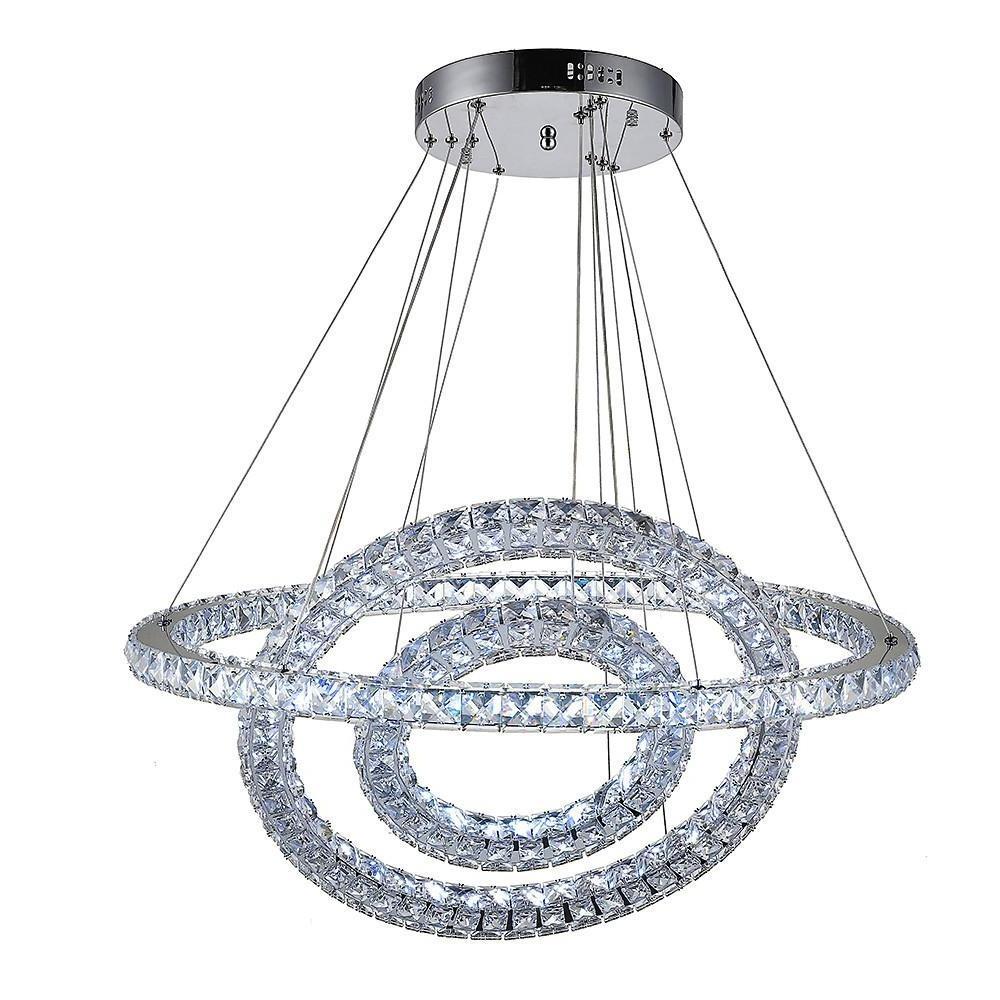 3-Tier Geometric Ring Crystal Chandelier — Chrome, LED, Dimmable, Remote Control, 11.8"+19.7"+27.6" Stacked Tiers