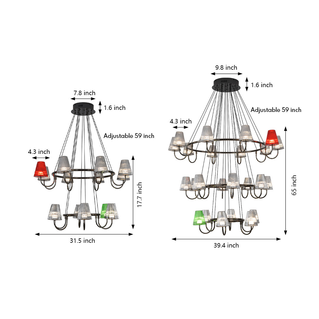 Branch Chandelier — Glass, 6/8/10-Light, Multi-Layer, Tri-Color Dimming, Adjustable Height