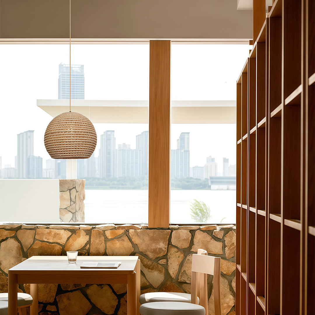 Zen Japanese Paper Pendant — Natural Raffia Shade, Iron Frame, 10W LED E27, 47.2" Adjustable Cord