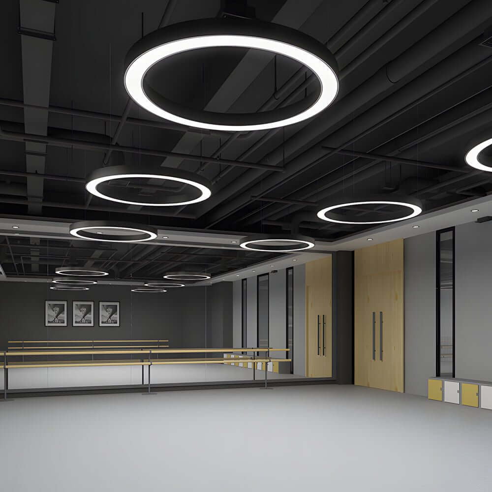 suspended round ring led pendant light for office and gym spaces