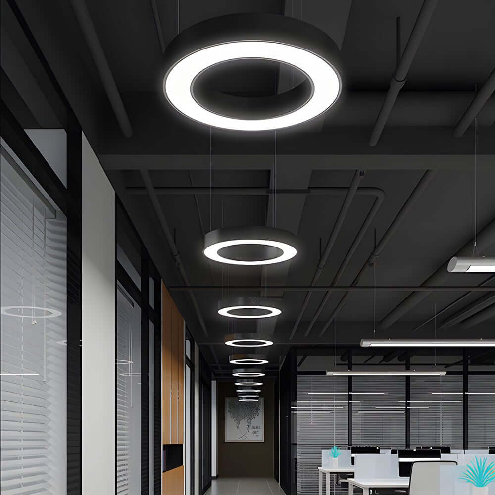 suspended round ring led pendant light for office and gym spaces