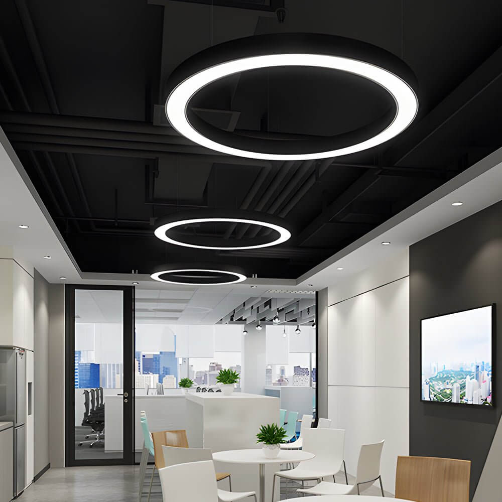 suspended round ring led pendant light for office and gym spaces