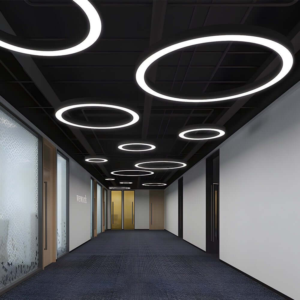 suspended round ring led pendant light for office and gym spaces